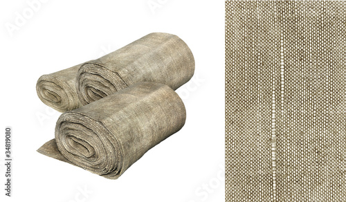 Obraz na plátně Flax canvas - natural fabrics, flaxen textile and linen roll