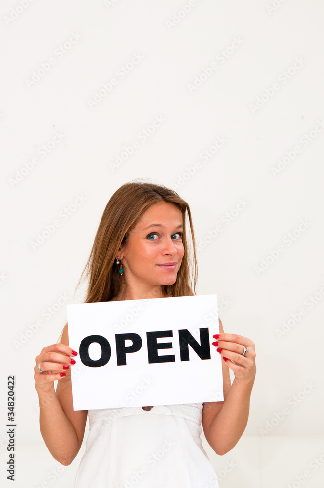 woman with board OPEN woman with board OPEN