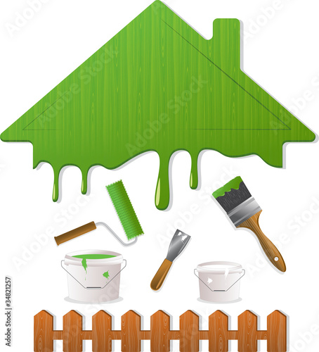 Green roof and painting tools, vector illustration