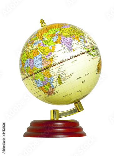 Terrestrial globe isolated on a white background.