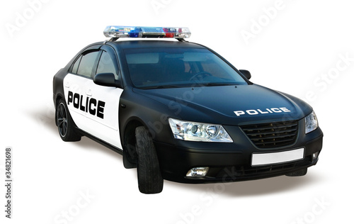 Police car isolated on white, patrol automobile of policeman