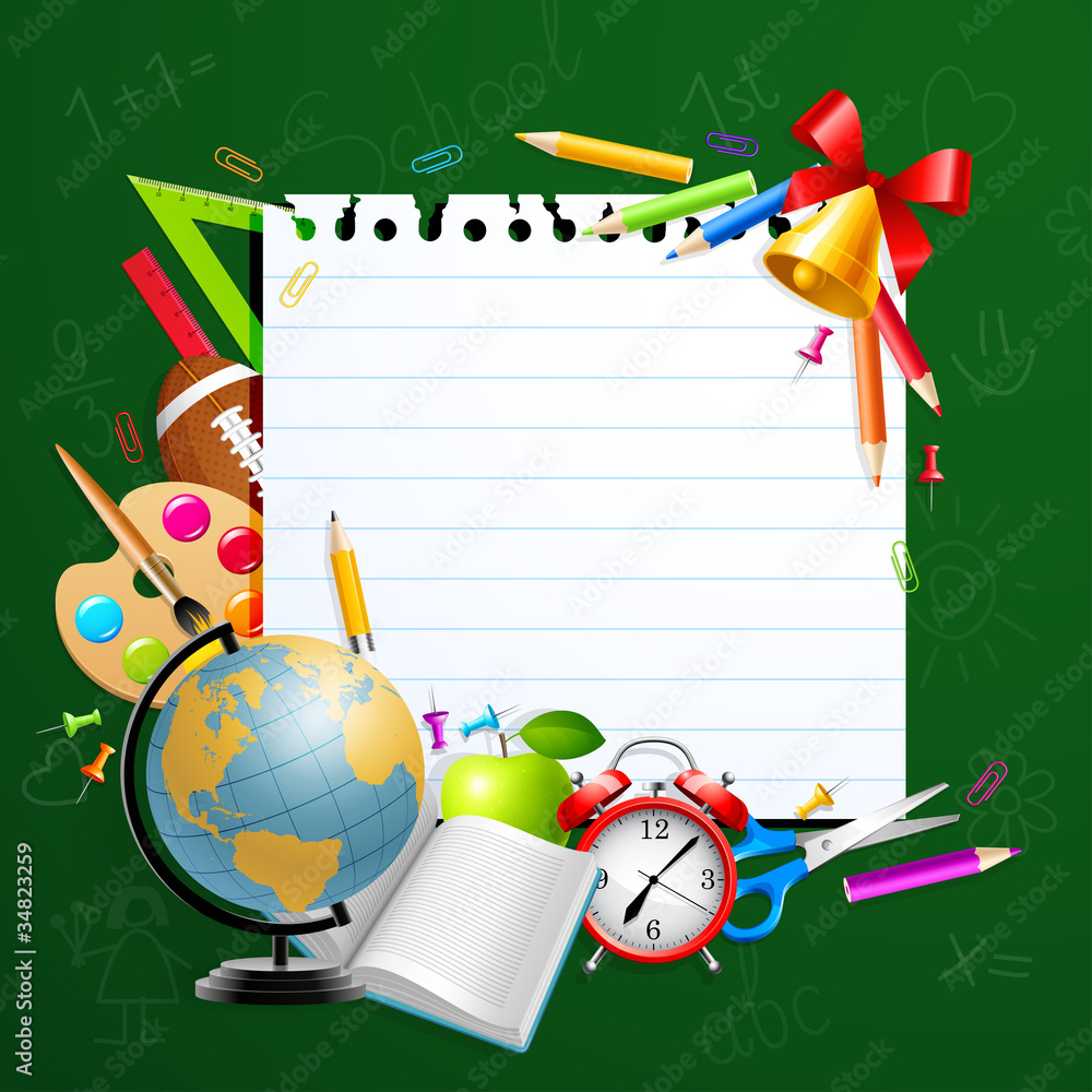Fototapeta premium Back to school greeting card with stationery