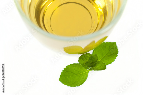 mint tea with mint leaf isolated on white