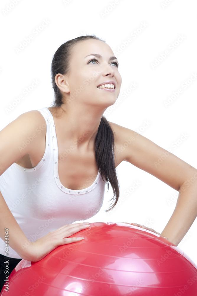 happy training hour of young brunette girl, isolated happy training hour of young brunette girl, isolated