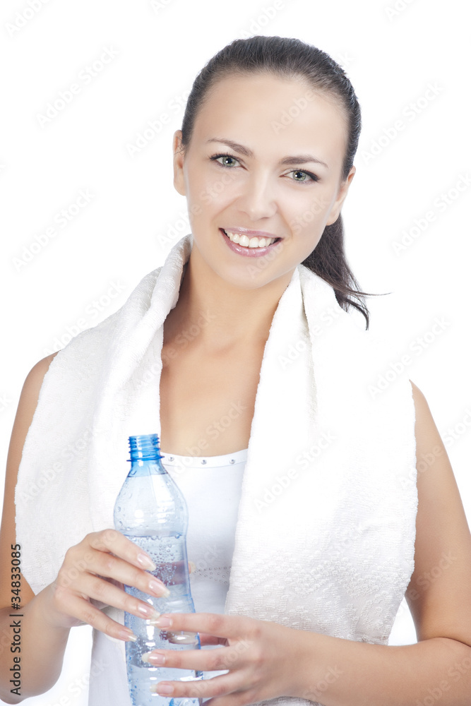 portrait of young woman standing with bottle of pure water havin portrait of young woman standing with bottle of pure water havin