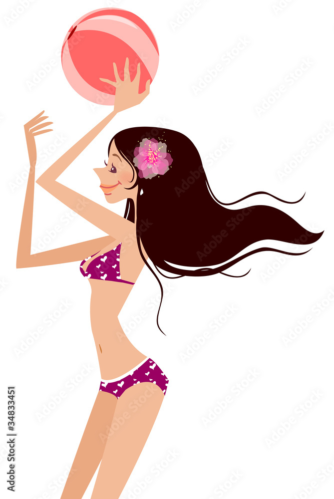 side view of woman holding ball