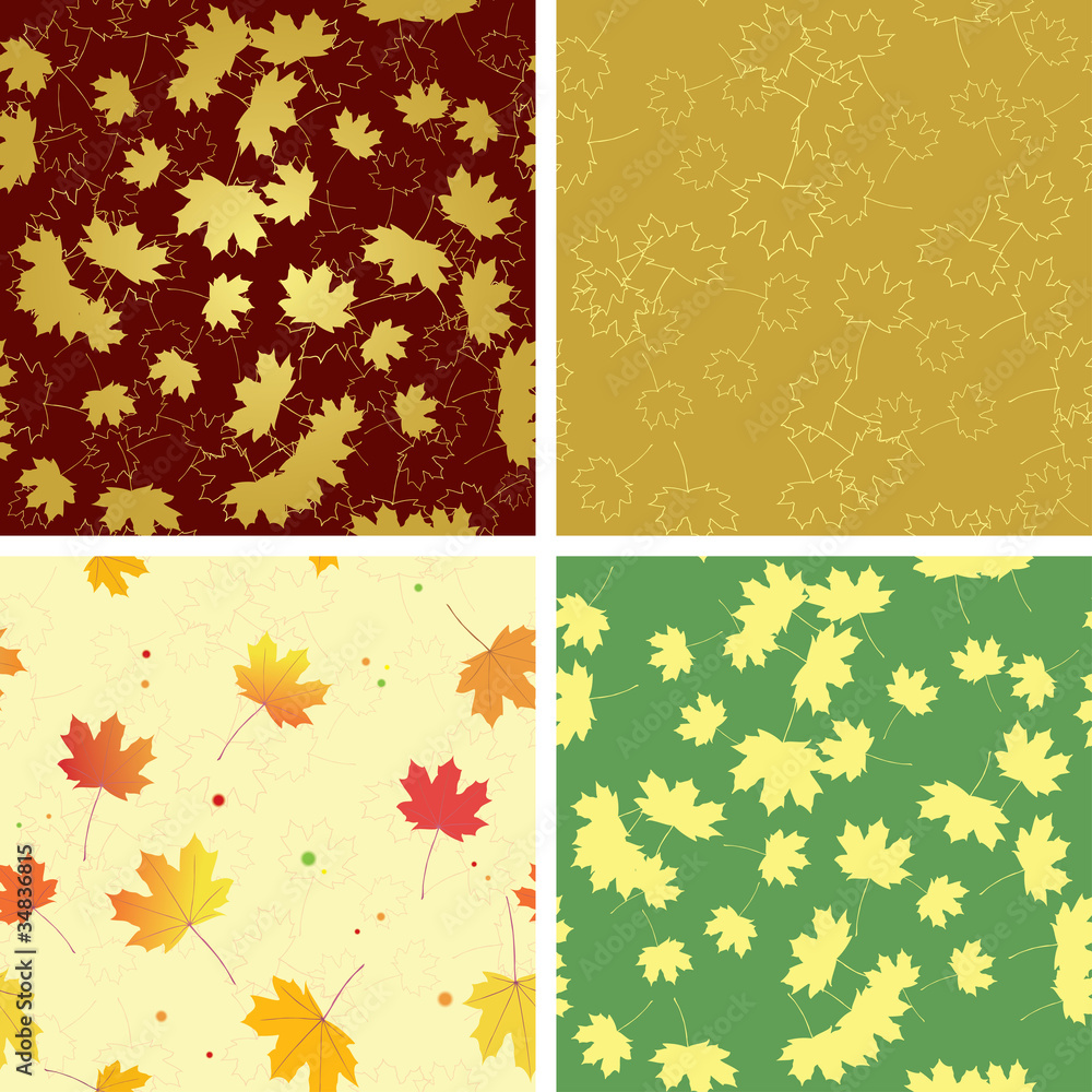 autumn bright leaves on seamless patterns - vector set autumn bright leaves on seamless patterns - vector set