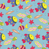 Bright seamless wallpaper with cute fishes