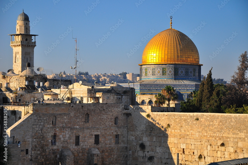 Al-aqsa mosque and western wall in Old Jerusalem city. Israel.