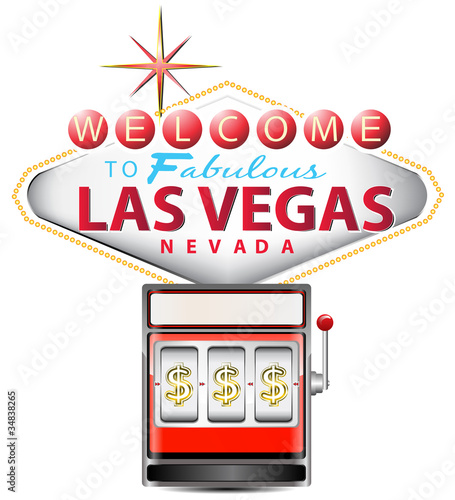 red slot machine with las vegas sign