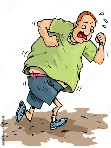 Cartoon of a fat jogger trying to get fit