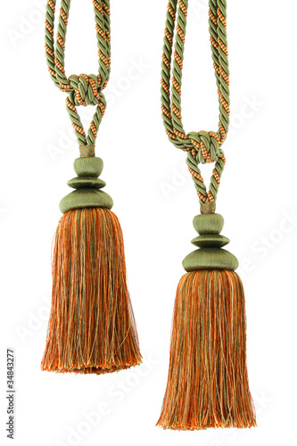Two Curtain cord, tassels, isolated