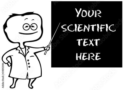 Young scientist professor in cartoon type