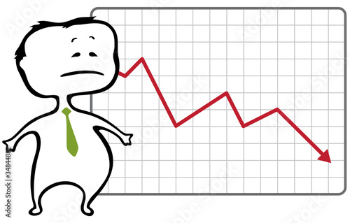 unhappy trader and a drop chart with falling red arrow - vector