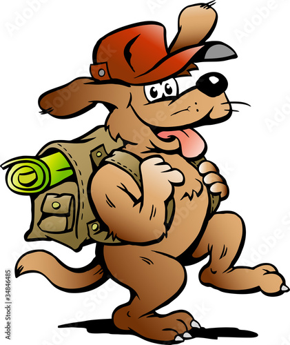 Hand-drawn Vector illustration of an Traveling Backpacker Dog