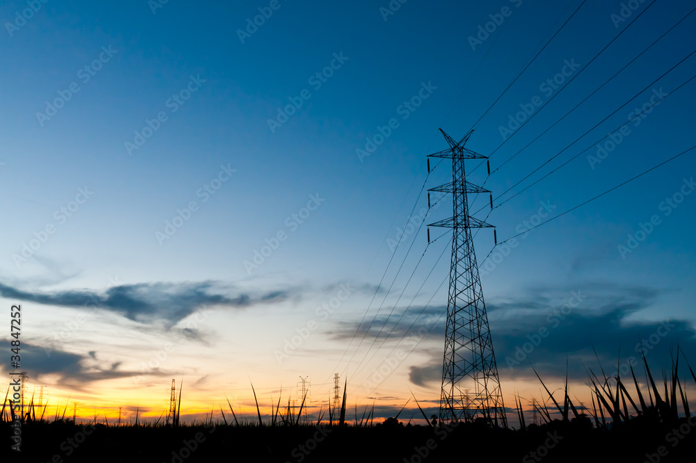 Electricity poles in twilight time