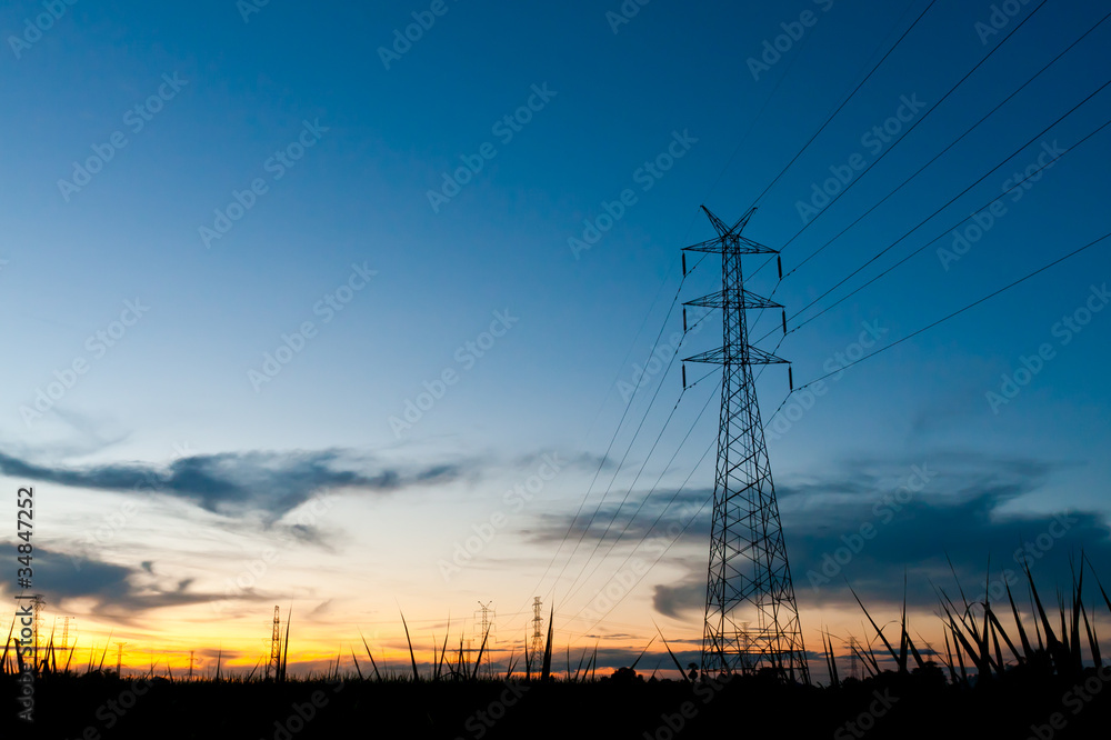 Electricity poles in twilight time Electricity poles in twilight time