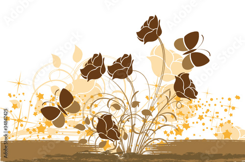 floral grunge orange