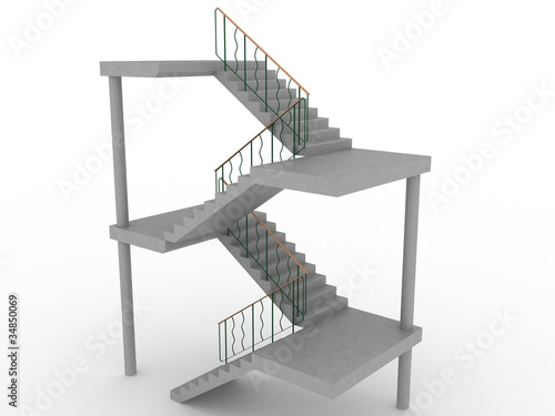 The concrete staircase with openings on a white background №1