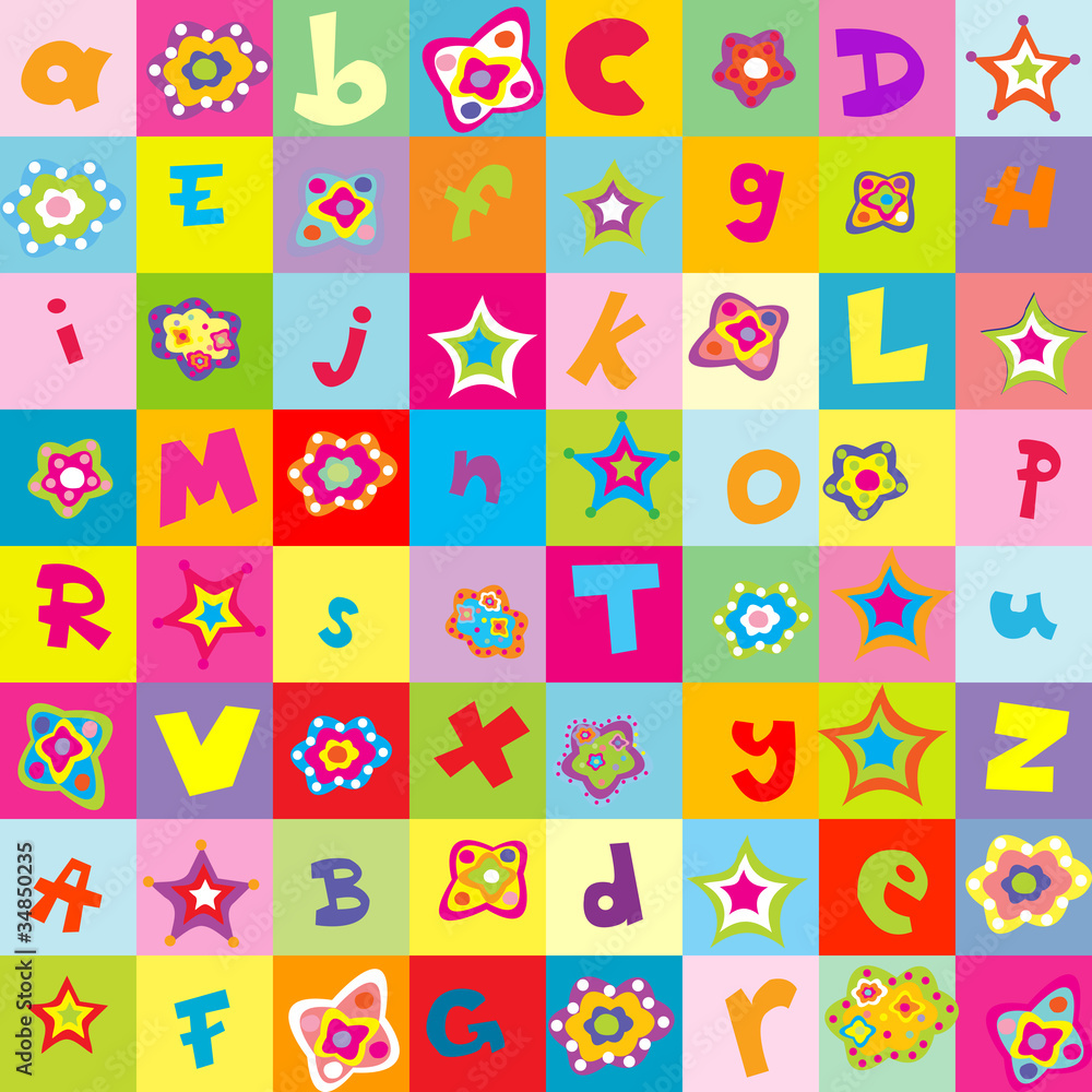 Plakat Background with letters and flowers for kindergarten