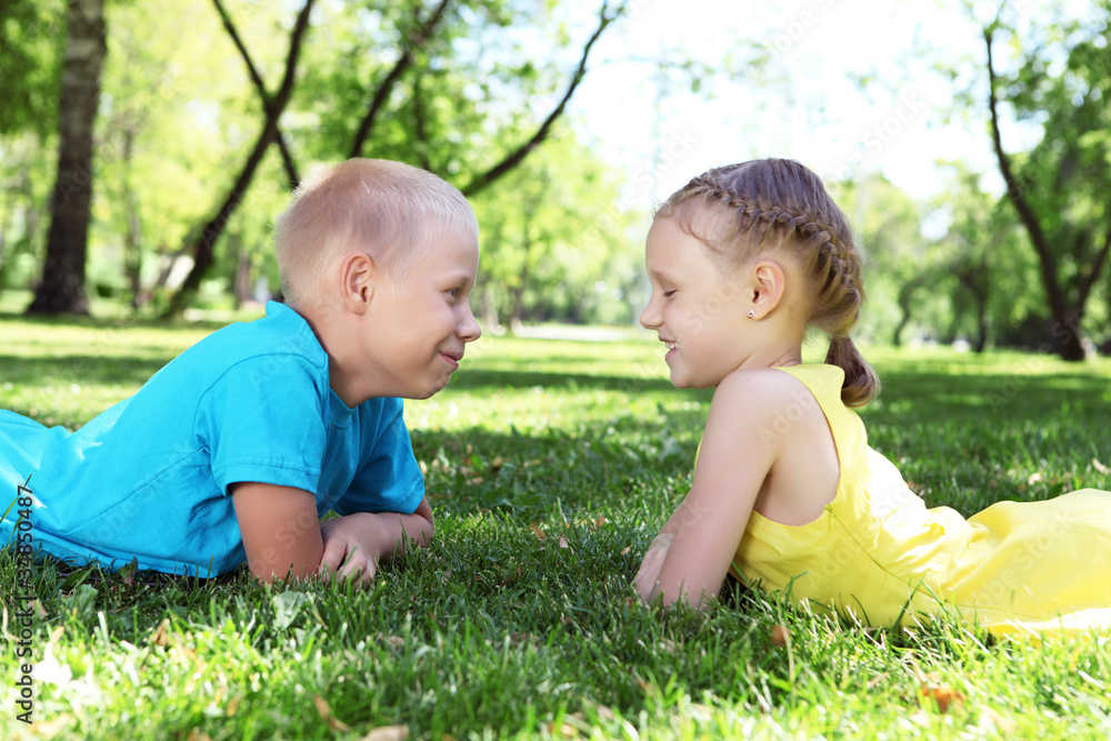 Little friends in the summer park Little friends in the summer park