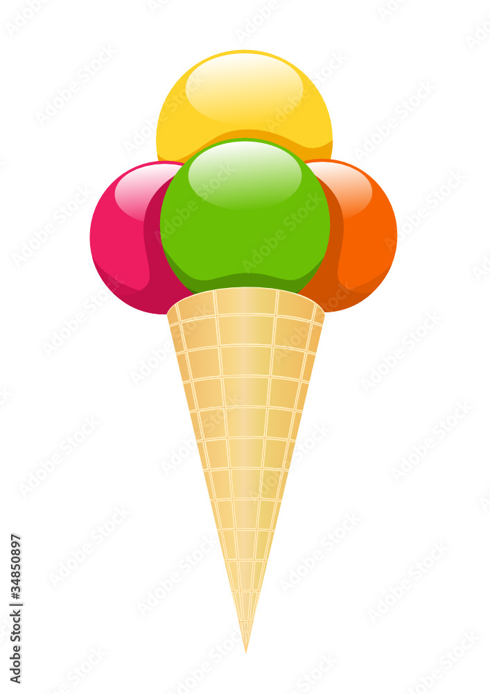 Ice cream with cone on white background Ice cream with cone on white background