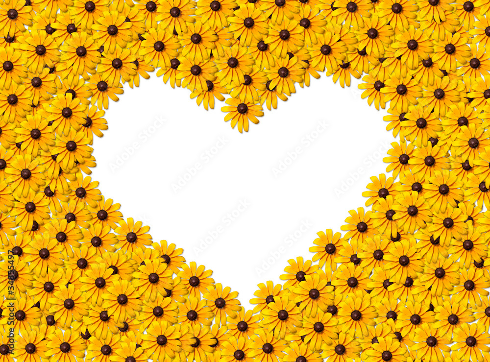 Heart - yellow flowers - obrazy, fototapety, plakaty 