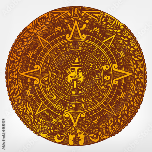 Engraving vintage Maya calendar