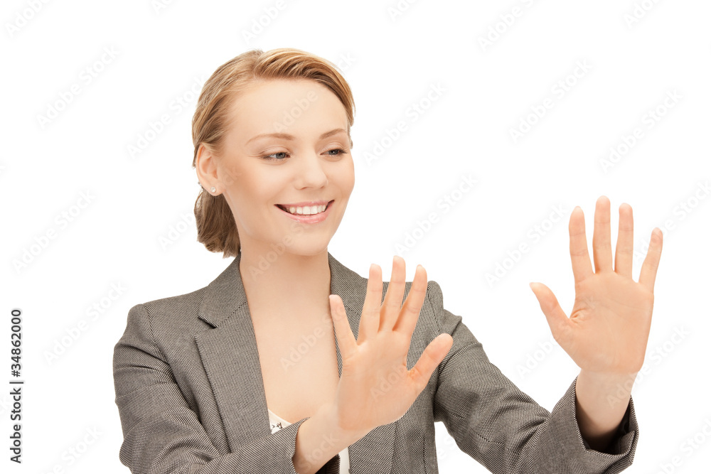 businesswoman working with something imaginary