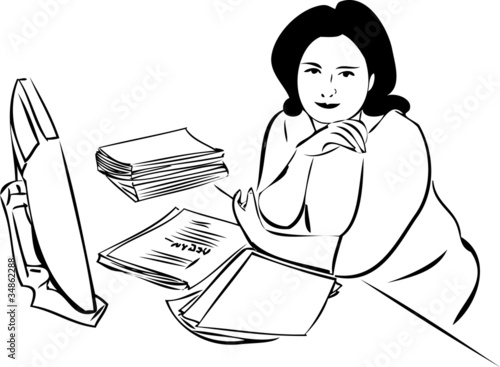 sketch of a girl at the table