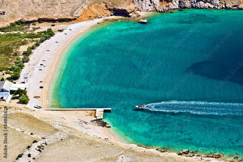 Obraz premium Vela luka turquoise beach aerial, Krk, Croatia