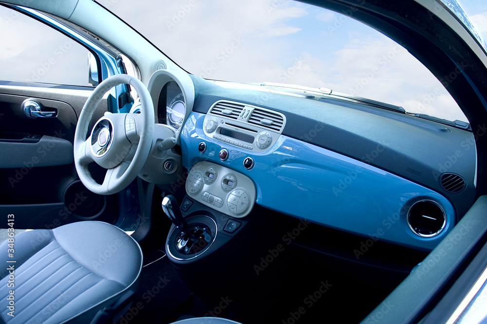 The steering wheel and dashboard