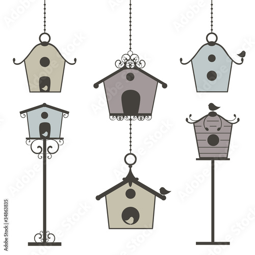 set of vintage birdhouses