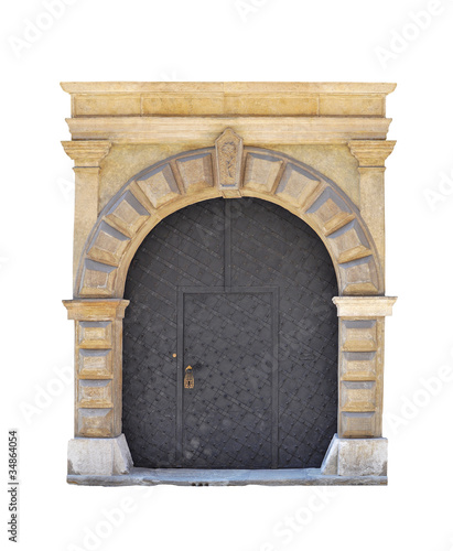 Old large metal door - door portal - white background