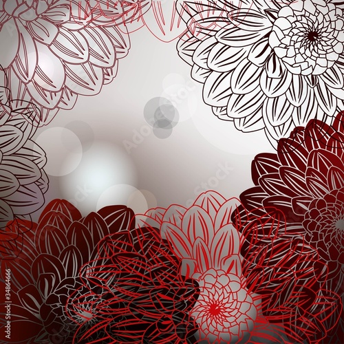 Fototapeta Naklejka Na Ścianę i Meble -  Steel gray vector background with red stylized dahlia flowers
