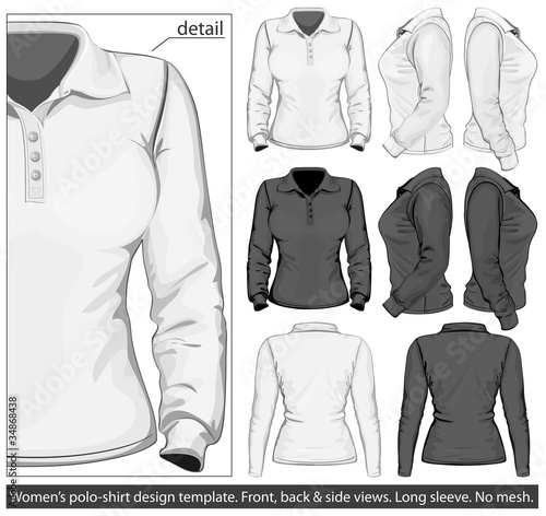 Women's polo-shirt design template. Long sleeve.
