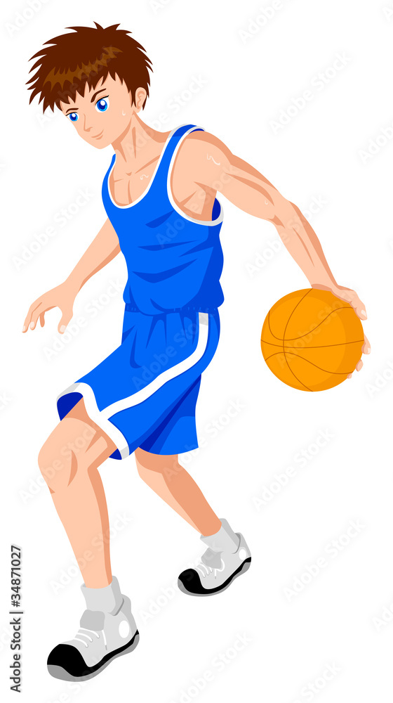 Cartoon illustration of a teenager playing basket ball