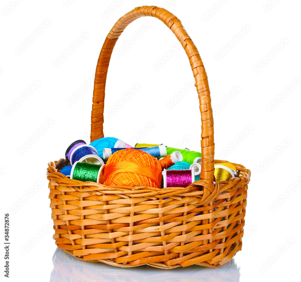 bright balls of thread in basket isolated on white bright balls of thread in basket isolated on white