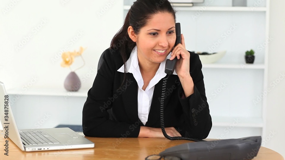 Cute Businesswoman on the phone with a laptop Cute Businesswoman on the phone with a laptop