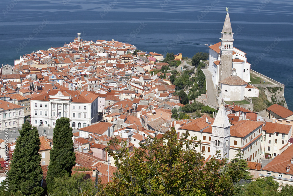 Panorama of Piran, Slovenia as it seen from old city walls.