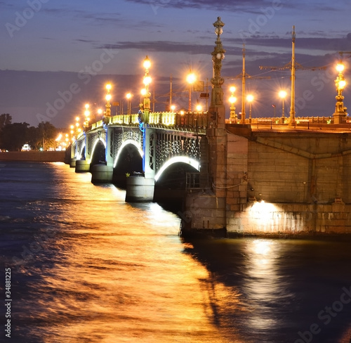 Night view of the Troitsky Bridge in St.Petersburg