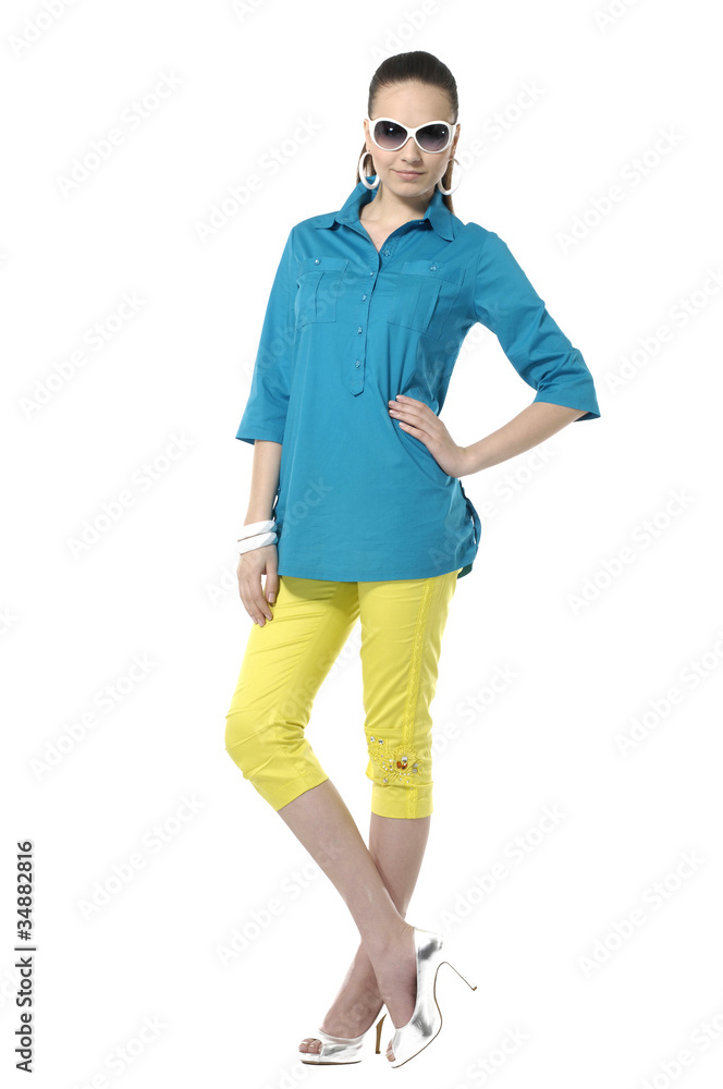 Full length beautiful girl in sunglasses isolated Full length beautiful girl in sunglasses isolated