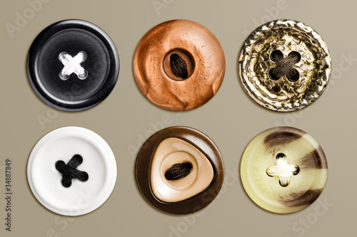 Highly detailed set of sewed clothes buttons