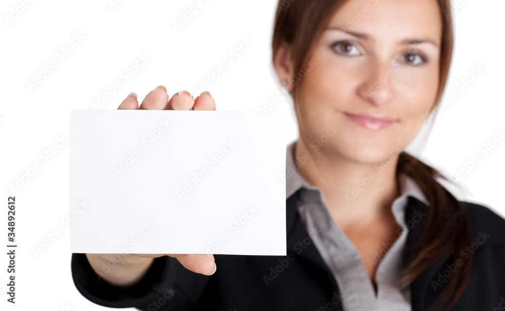 Businesswoman holding blank card Businesswoman holding blank card