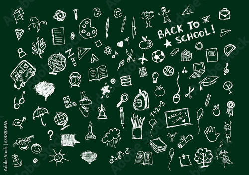 Sketches on blackboard, concept of school for your design