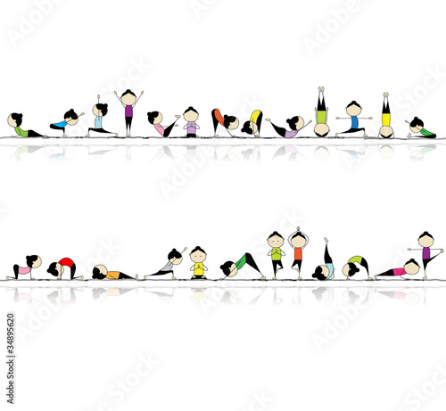 People practicing yoga, seamless background for your design