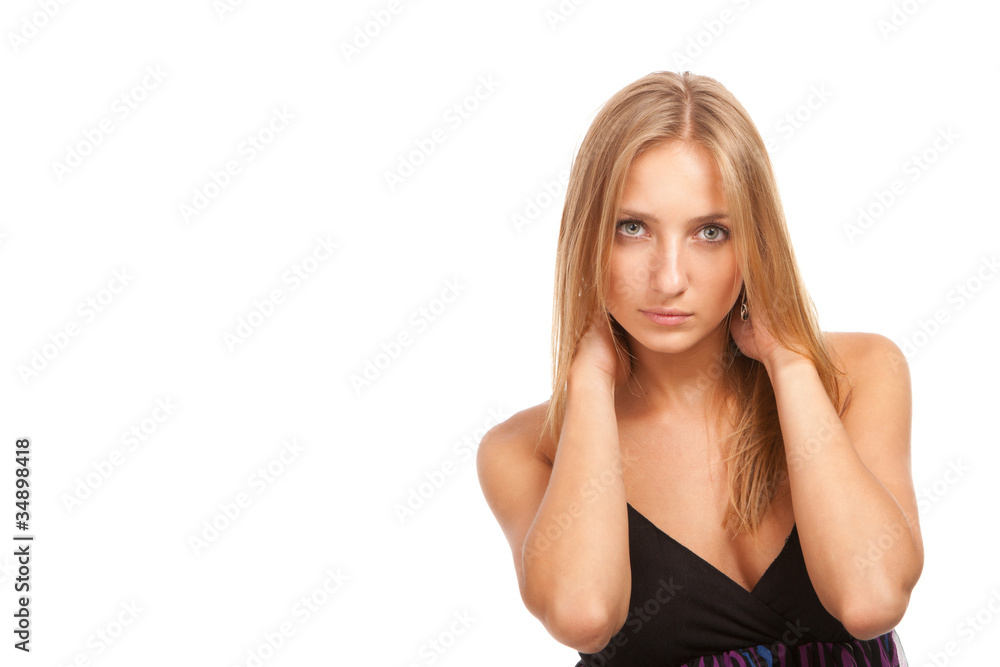 Portrait of a young woman against white background Portrait of a young woman against white background