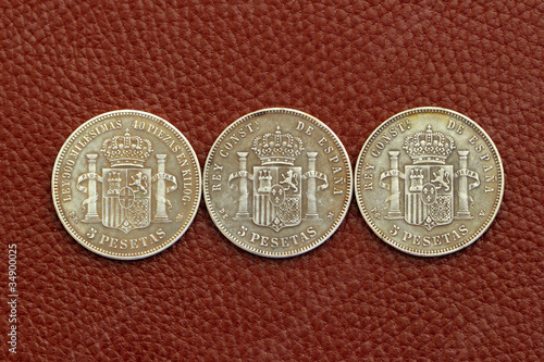 five pesetas spain old coins Alfonso XII Carlos III photo