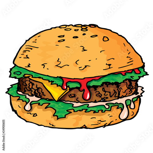 Illustration of a large juicy hamburger