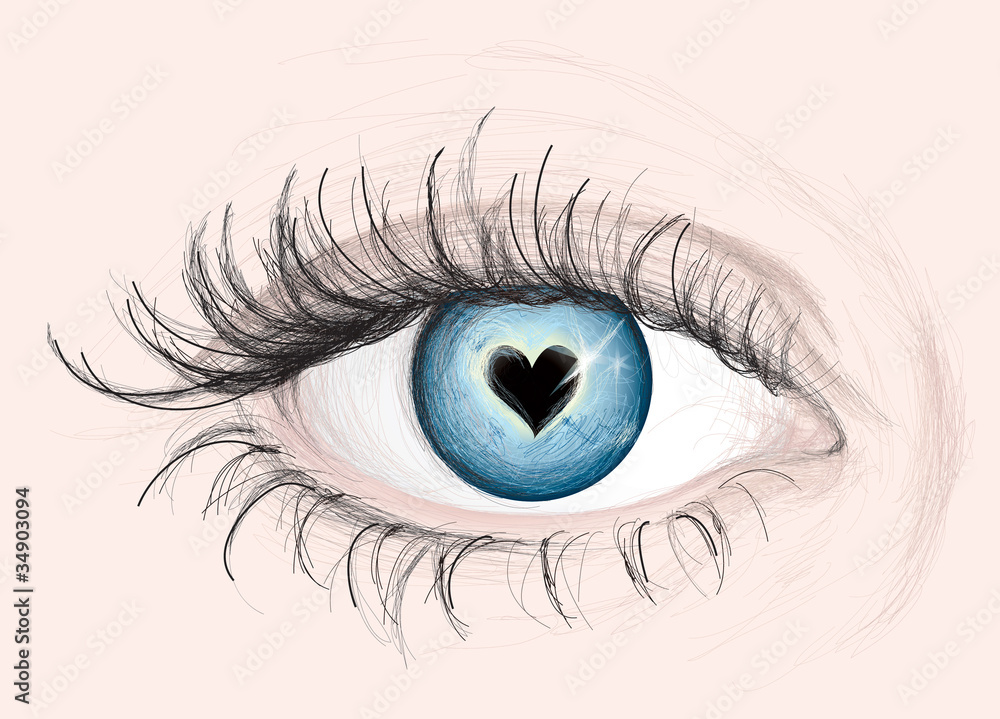 Blue EYE with pupil like Heart / Vector Sketch Stock Vector Adobe Stock